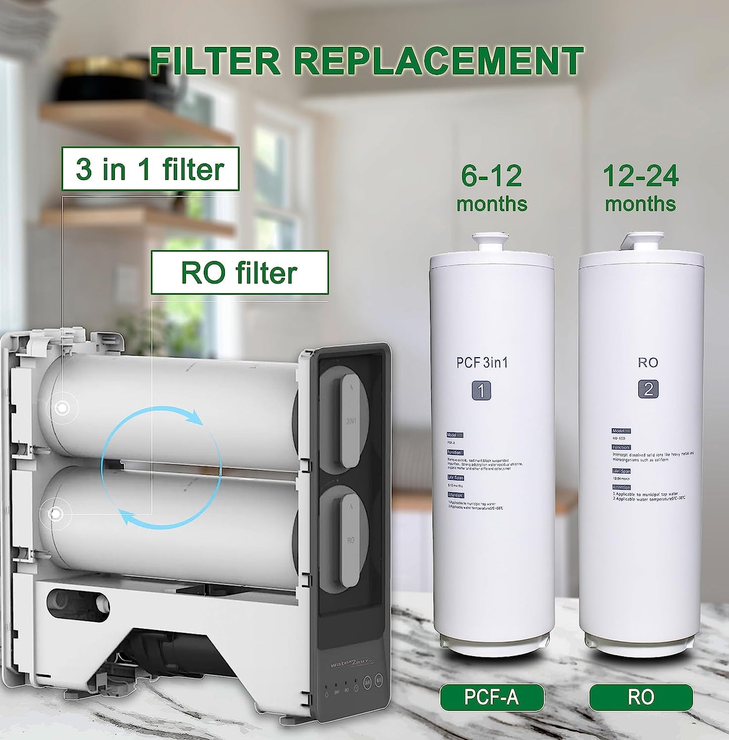Water2Buy RO reversās osmozes ūdens filtrēšanas sistēma ar jaucējkrānu - bez tvertnes, vietu taupošs dizains, 600t GPD ātra plūsma