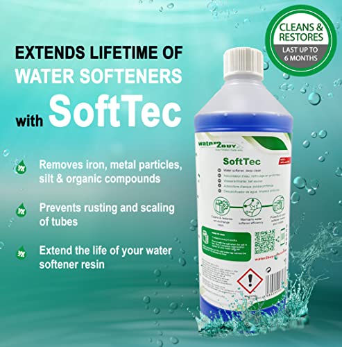 Bottiglia da 1 litro di detergente per resina SoftTec | Detergente per resina per TUTTI gli addolcitori d'acqua