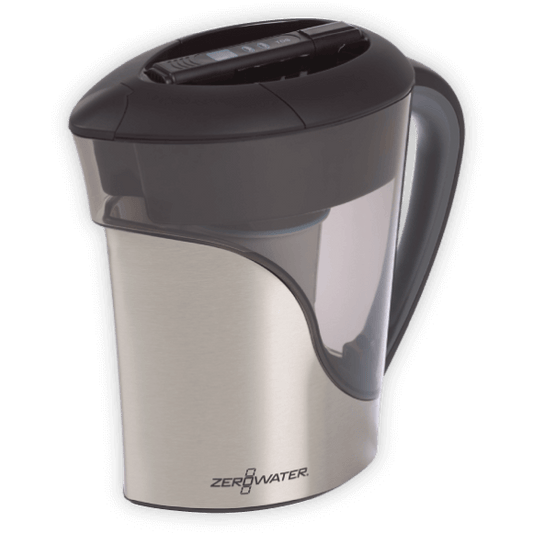 11-Cup Ready Pour Pitcher (Stainless Steel) / 2.6-liter | Includes a Free Water Quality Meter