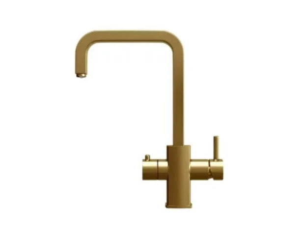 3-in-1-Wasserhahn für kochendes Wasser in gebürstetem Gold. Inklusive Wasserhahn, Boiler, Filter und Armaturen
