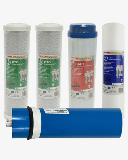 Water2buy W2BCRO400 Ensemble complet de 5 filtres | Filtres pour le système d'osmose inverse W2BCRO400